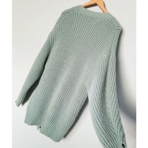ZARA Sage Green Knit Wrap Tie Belt Cardigan M Sweater Chunky Knit Cozy Soft Long - Picture 13 of 16